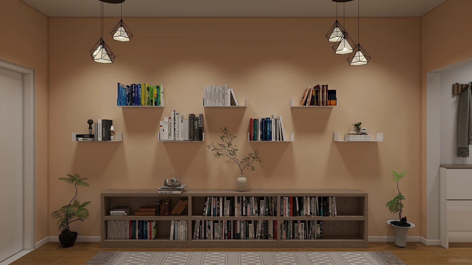 Moderna polica za knjige - kucna biblioteka po meri, minimalisticke lebdece police za knjige, dizajn enterijera stana u Beogradu